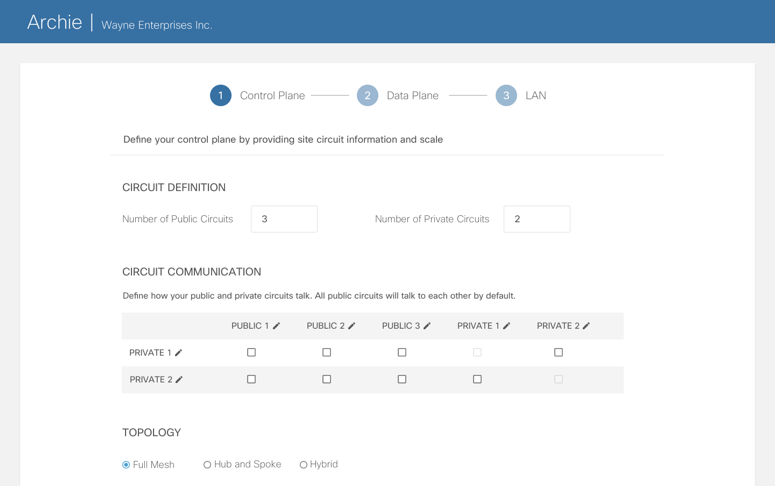 Archie control plane configuration wizard