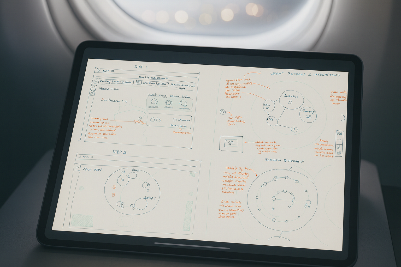 Airplane sketch, LAX to SJC, 2018