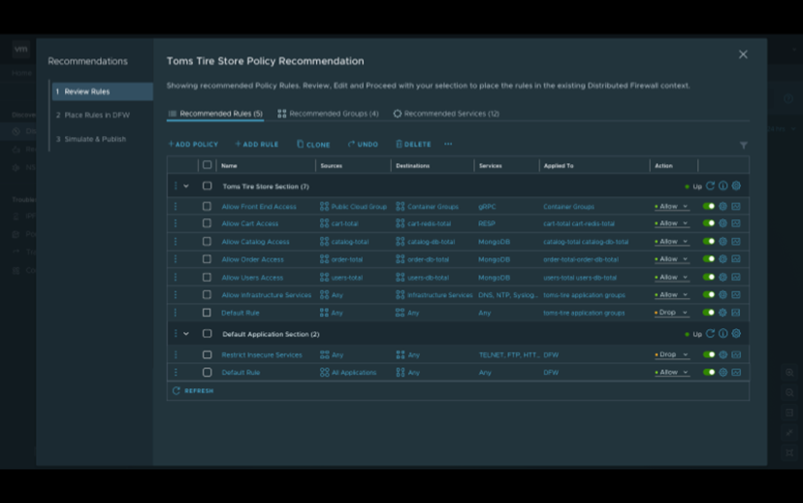 NSX Intelligence rule recommendations
