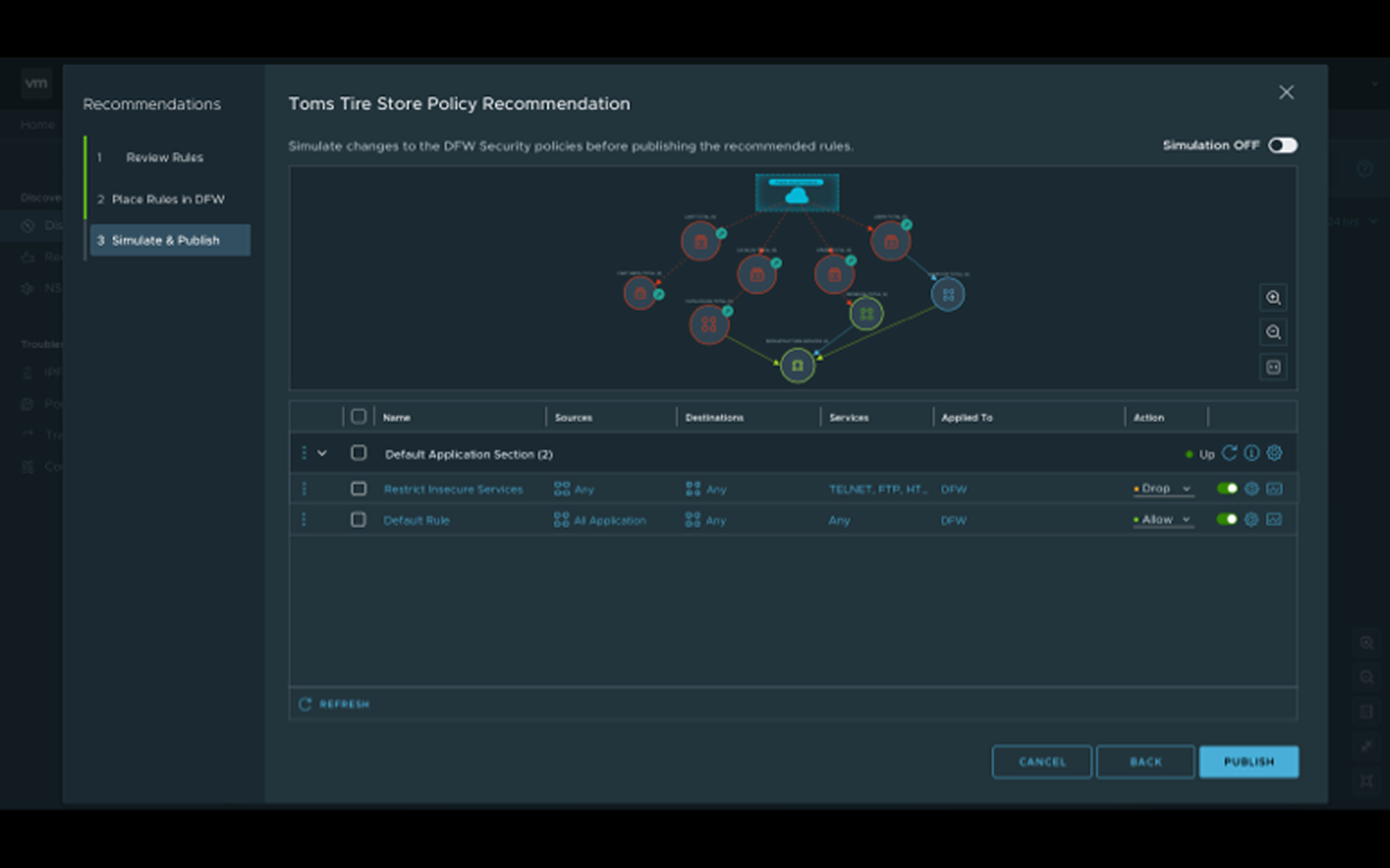 NSX Intelligence simulate and publish